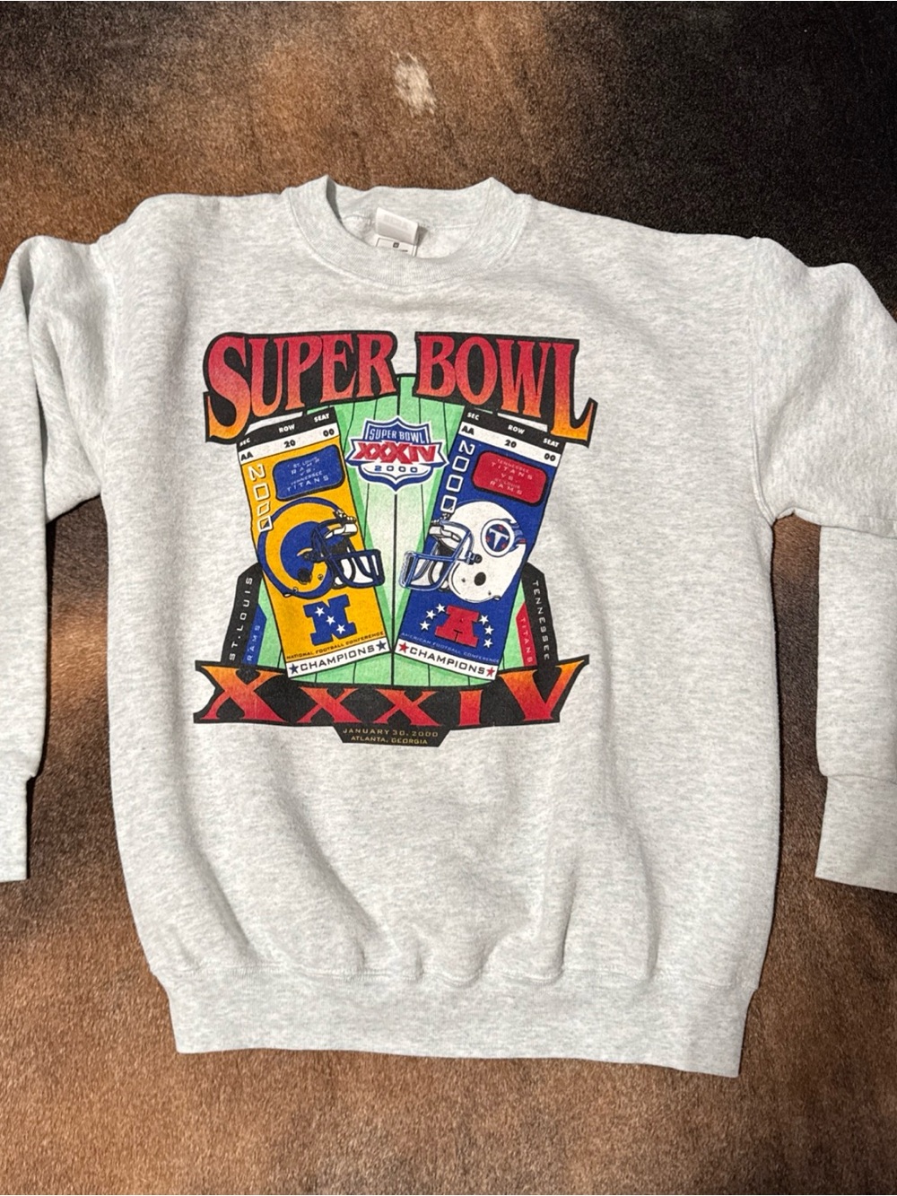 NEW Vintage 2000 Super Bowl Rams/Titans Graphic Crewneck Sweatshirt Medium NFL